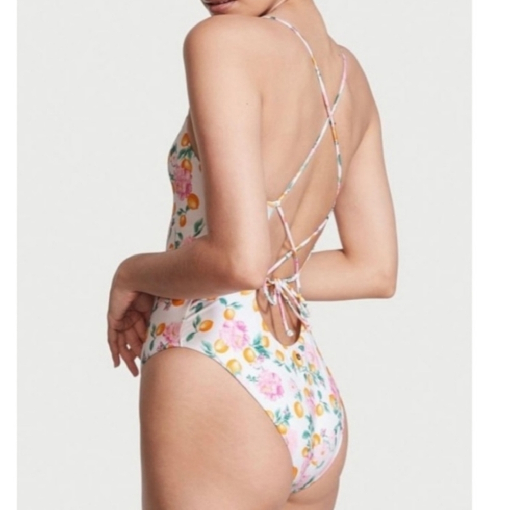 NWOT Victoria's Secret Strappy One Piece Swimsuit in Yellow and Pink, Si… - Picture 2 of 7
